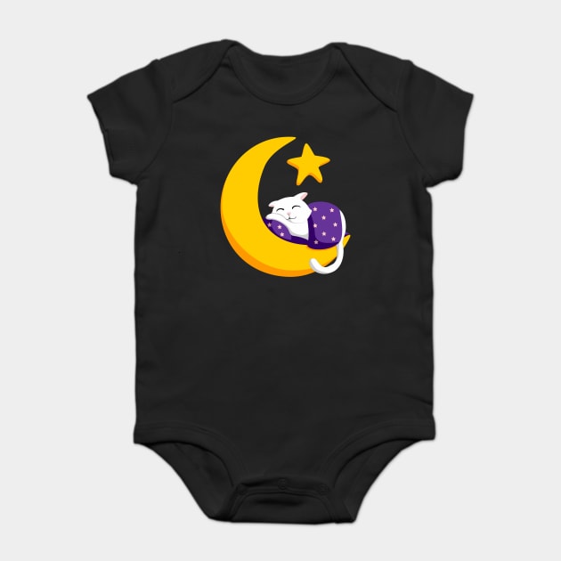 Sleeping Cat on Crescent Moon Star Ramadan Baby Bodysuit by HolidayBug